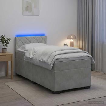ARDEBO.de - Boxspringbett mit Matratze und LED Hellgrau 80 x 200 cm Samt