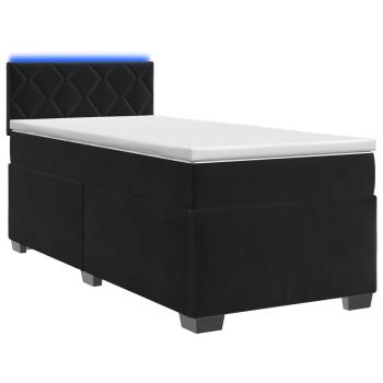 Boxspringbett mit Matratze und LED Schwarz 90 x 190 cm Samt