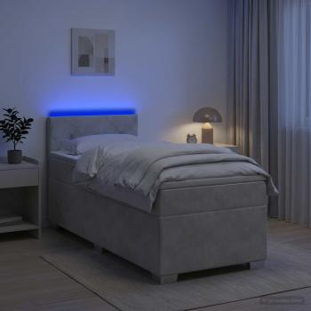 ARDEBO.de - Boxspringbett mit Matratze und LED Hellgrau 90 x 200 cm Samt