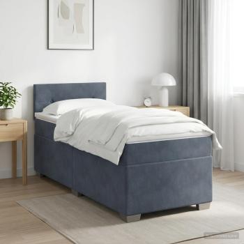 Boxspringbett mit Matratze und LED Dunkelgrau 90 x 200 cm Samt