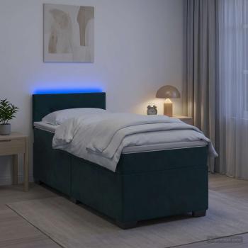 ARDEBO.de - Boxspringbett mit Matratze und LED Dunkelgrün 90 x 200 cm Samt