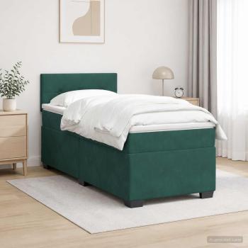 Boxspringbett mit Matratze und LED Dunkelgrün 90 x 200 cm Samt