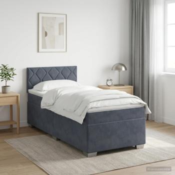 ARDEBO.de - Boxspringbett mit Matratze und LED Dunkelgrau 90 x 200 cm Samt