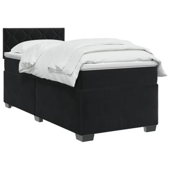 Boxspringbett mit Matratze und LED Schwarz 100 x 200 cm Samt