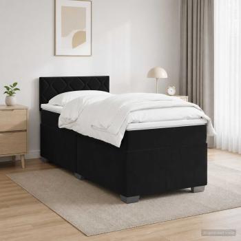 Boxspringbett mit Matratze und LED Schwarz 100 x 200 cm Samt