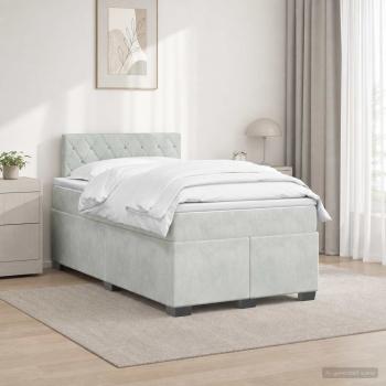 ARDEBO.de - Boxspringbett mit Matratze und LED Hellgrau 120 x 190 cm Samt