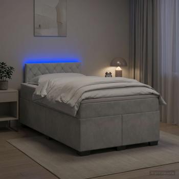 Boxspringbett mit Matratze und LED Hellgrau 120 x 190 cm Samt