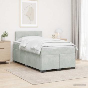 ARDEBO.de - Boxspringbett mit Matratze und LED Hellgrau 120 x 200 cm Samt