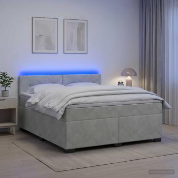 ARDEBO.de - Boxspringbett mit Matratze und LED Hellgrau 140 x 190 cm Samt