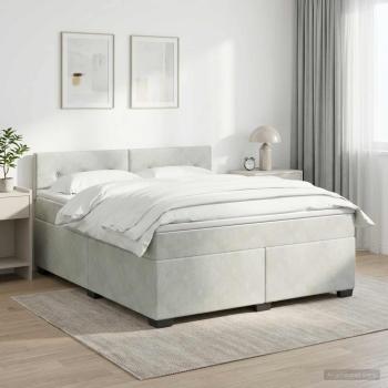 Boxspringbett mit Matratze und LED Hellgrau 140 x 190 cm Samt