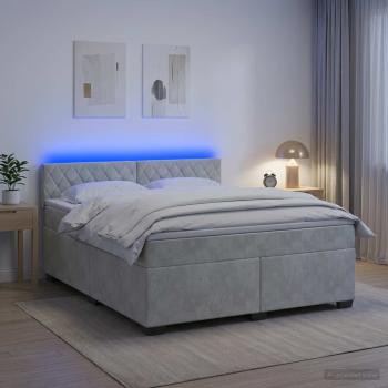 ARDEBO.de - Boxspringbett mit Matratze und LED Hellgrau 140 x 200 cm Samt
