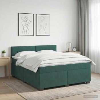Boxspringbett mit Matratze und LED Dunkelgrün 140 x 200 cm Samt