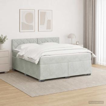 ARDEBO.de - Boxspringbett mit Matratze und LED Hellgrau 140 x 200 cm Samt