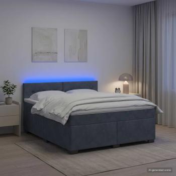Boxspringbett mit Matratze und LED Dunkelgrau 160 x 200 cm Samt
