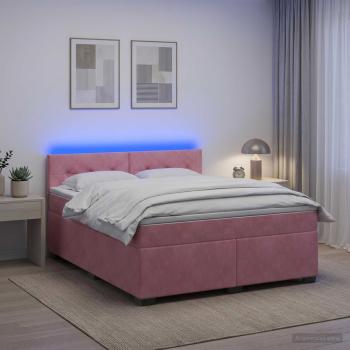 ARDEBO.de - Boxspringbett mit Matratze und LED Rosa 160 x 200 cm Samt