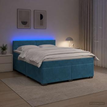 Boxspringbett mit Matratze und LED Blau 180 x 200 cm Samt