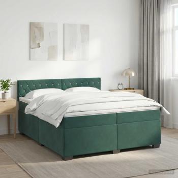Boxspringbett mit Matratze und LED Dunkelgrün 200 x 200 cm Samt