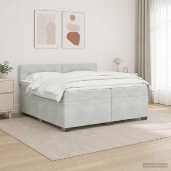 ARDEBO.de - Boxspringbett mit Matratze und LED Hellgrau 200 x 200 cm Samt