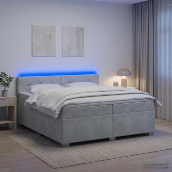 Boxspringbett mit Matratze und LED Hellgrau 200 x 200 cm Samt