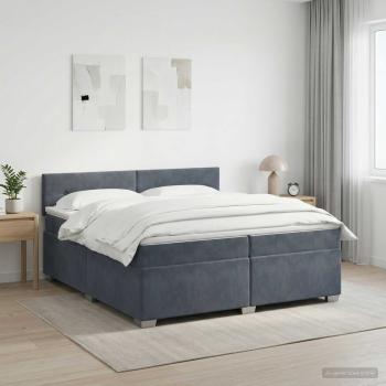 Boxspringbett mit Matratze und LED Dunkelgrau 200 x 200 cm Samt