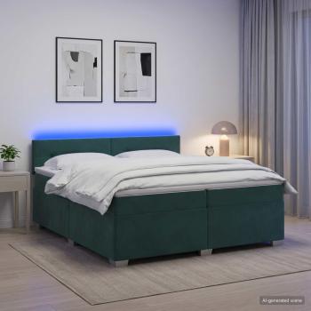 Boxspringbett mit Matratze und LED Dunkelgrün 200 x 200 cm Samt