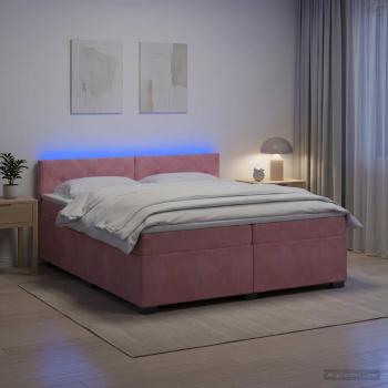 ARDEBO.de - Boxspringbett mit Matratze und LED Rosa 200 x 200 cm Samt