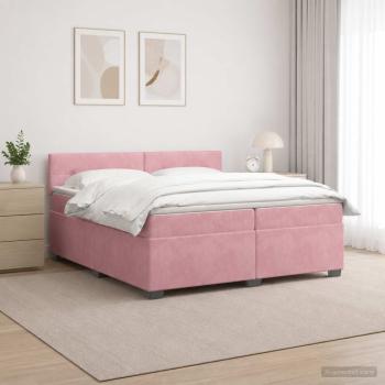 Boxspringbett mit Matratze und LED Rosa 200 x 200 cm Samt