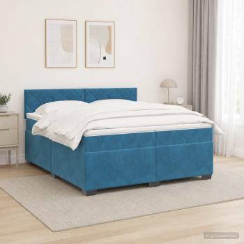 ARDEBO.de - Boxspringbett mit Matratze und LED Blau 200 x 200 cm Samt