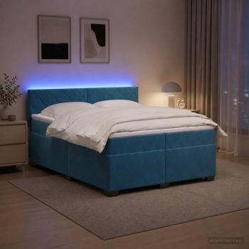 Boxspringbett mit Matratze und LED Blau 200 x 200 cm Samt