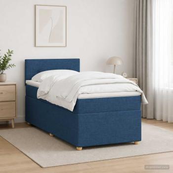 ARDEBO.de - Boxspringbett mit Matratze mit Kopfteil Blau 90 x 200 cm Stoff