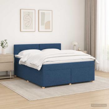 Boxspringbett mit Matratze mit Kopfteil Blau 140 x 190 cm Stoff
