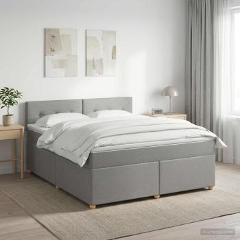 ARDEBO.de - Boxspringbett mit Matratze Hellgrau 160 x 200 cm Stoff