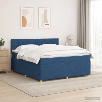 Boxspringbett mit Matratze mit Kopfteil Blau 200 x 200 cm Stoff