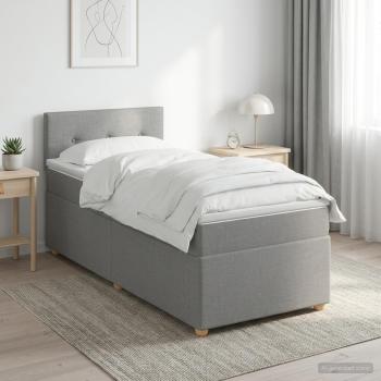 ARDEBO.de - Boxspringbett mit Matratze und LED Hellgrau 90 x 190 cm Stoff