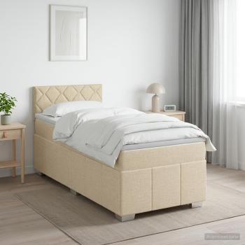ARDEBO.de - Boxspringbett mit Matratze mit Kopfteil Creme 80 x 200 cm Stoff