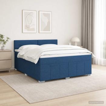 Boxspringbett mit Matratze mit Kopfteil Blau 160 x 200 cm Stoff