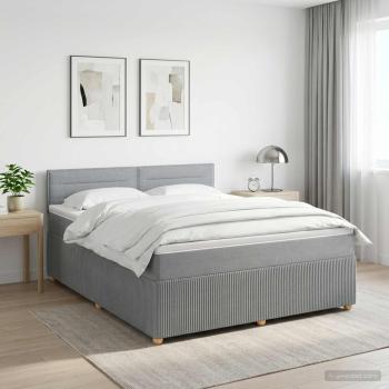 ARDEBO.de - Boxspringbett mit Matratze Hellgrau 140 x 200 cm Stoff