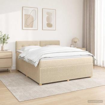 ARDEBO.de - Boxspringbett mit Matratze Creme 140 x 200 cm Stoff