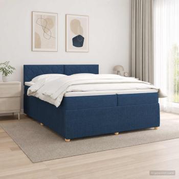 ARDEBO.de - Boxspringbett mit Matratze mit Kopfteil Blau 200 x 200 cm Stoff