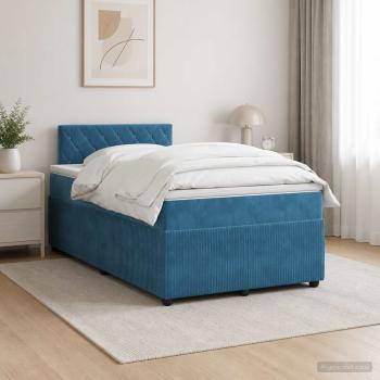 ARDEBO.de - Boxspringbett mit Matratze mit Kopfteil Blau 120 x 190 cm Samt