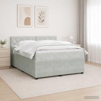 ARDEBO.de - Boxspringbett mit Matratze Hellgrau 140 x 200 cm Samt
