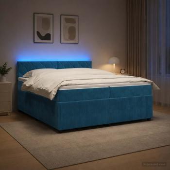 ARDEBO.de - Boxspringbett mit Matratze mit Kopfteil Blau 200 x 200 cm Samt