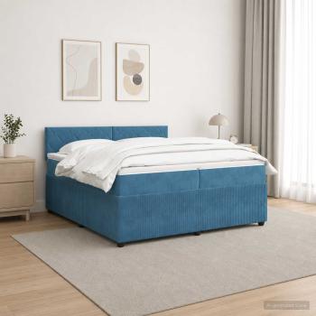 Boxspringbett mit Matratze mit Kopfteil Blau 200 x 200 cm Samt