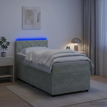 ARDEBO.de - Boxspringbett mit Matratze und LED Hellgrau 90 x 190 cm Samt