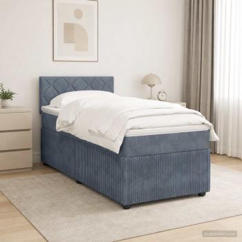 Boxspringbett mit Matratze und LED Dunkelgrau 90 x 190 cm Samt