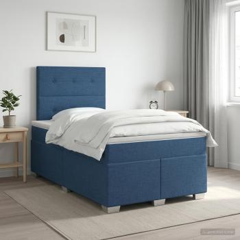 ARDEBO.de - Boxspringbett mit Matratze mit Kopfteil Blau 120 x 200 cm Stoff