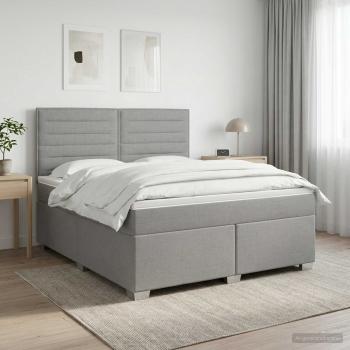 ARDEBO.de - Boxspringbett mit Matratze Hellgrau 140 x 190 cm Stoff