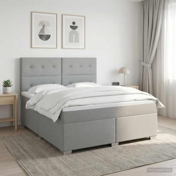 ARDEBO.de - Boxspringbett mit Matratze Hellgrau 180 x 200 cm Stoff