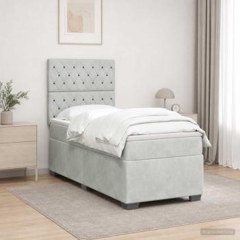 ARDEBO.de - Boxspringbett mit Matratze Hellgrau 100 x 200 cm Samt