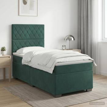 ARDEBO.de - Boxspringbett mit Matratze Dunkelgrün 100 x 200 cm Samt